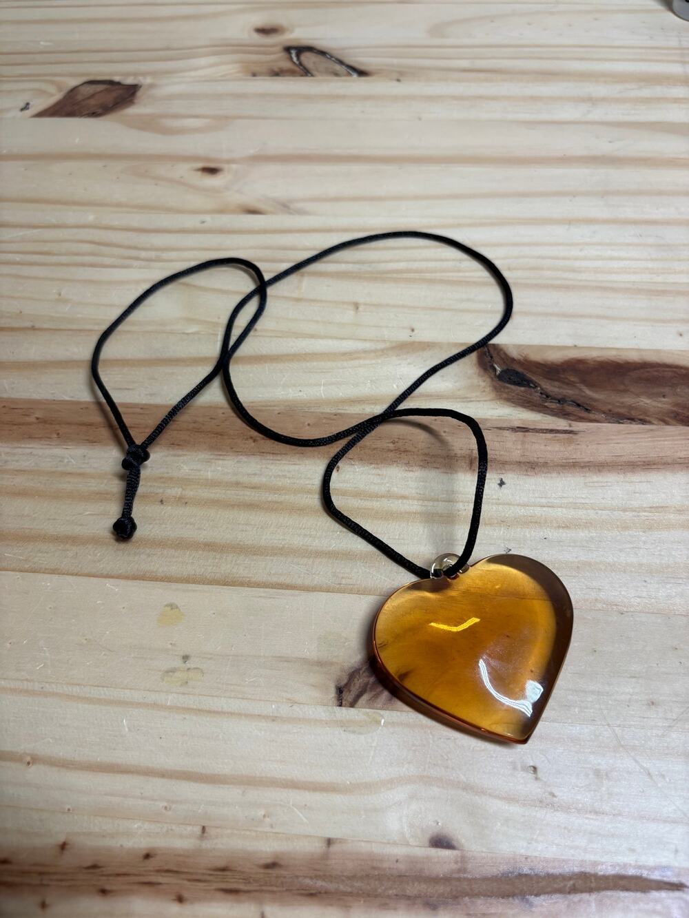 Amber Heart Shape Pendant Necklace 24% Lead Crystal